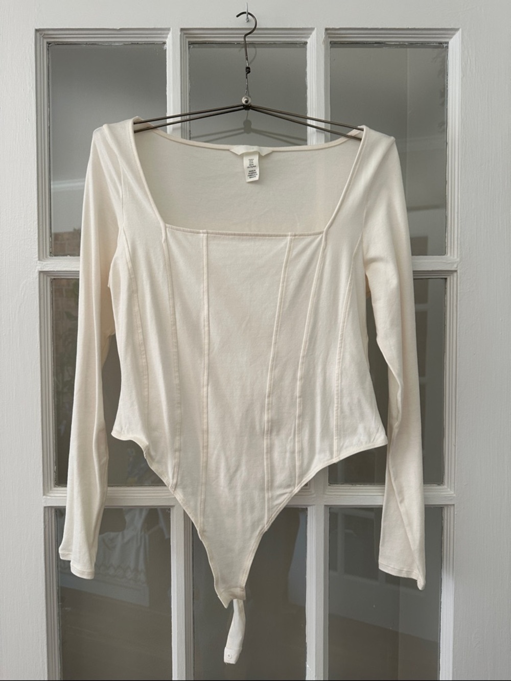 H&M Cream Long-Sleeve Square-Neck Bodysuit